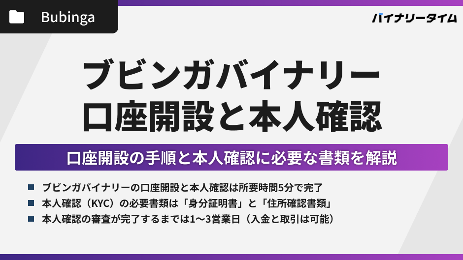 ブビンガバイナリーの口座開設と本人確認